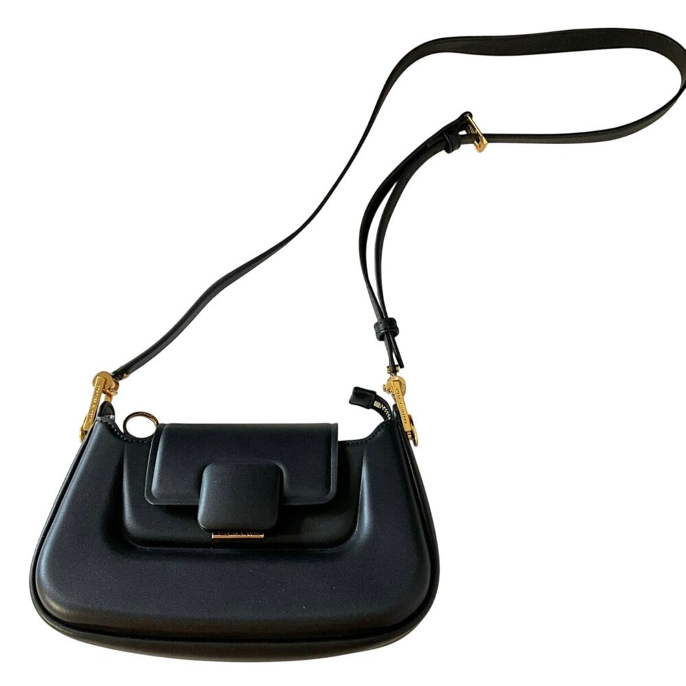 Charles & Keith Koa Push-Lock Shoulder Bag Black Gold Hardware NWOT